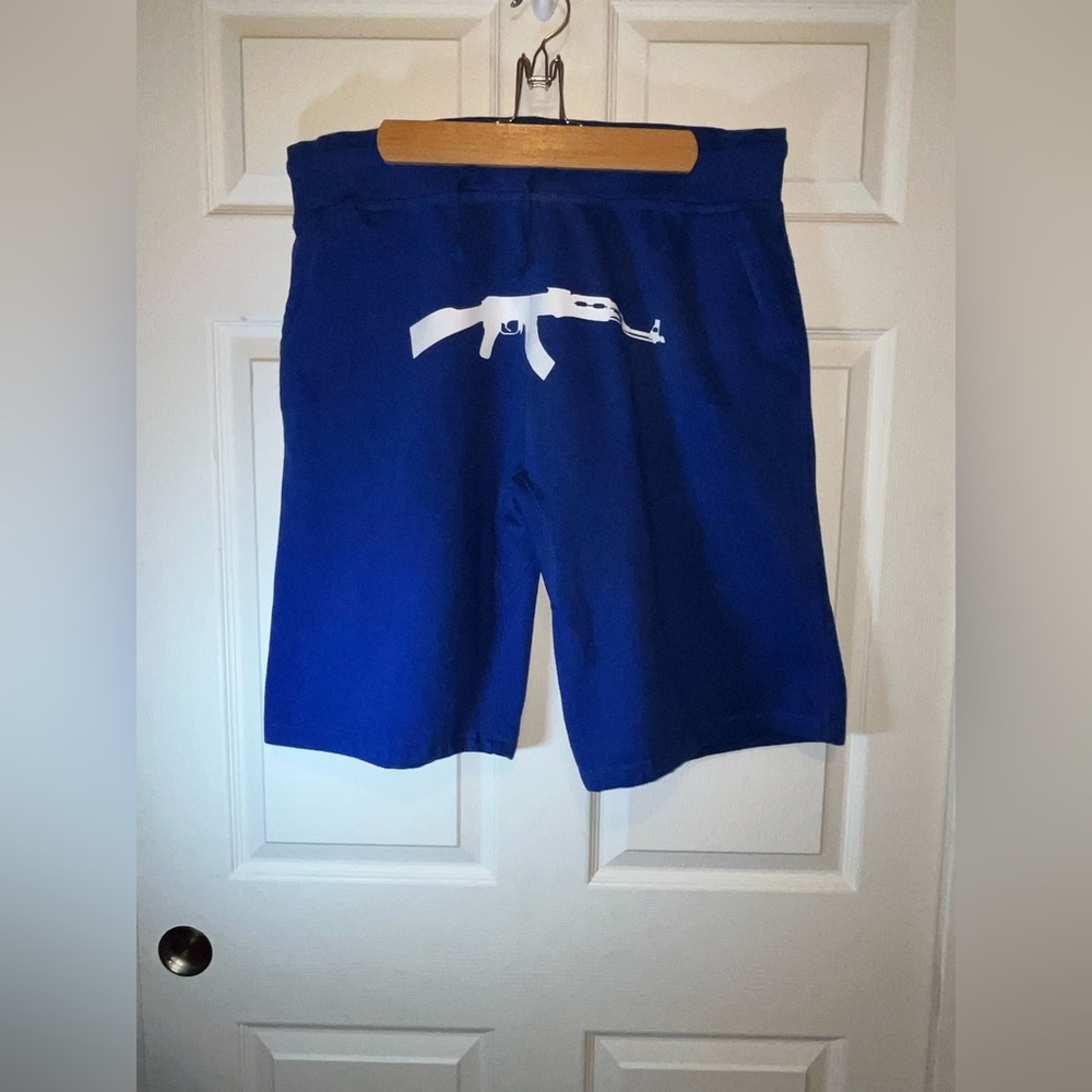 Blue Graphic Men's Flat Front Shorts